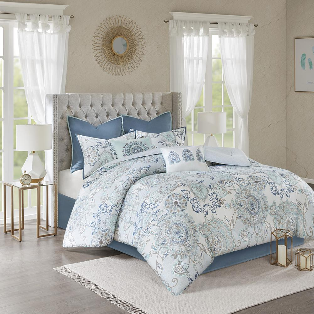 Start2Finish 8-piece cotton floral printed reversible comforter set with matching pillow shams and vibrant floral design.