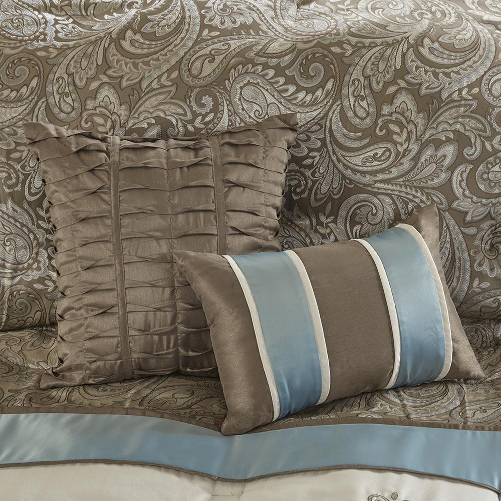 Start2Finish Jacquard 7-piece comforter bedding set with intricate woven pattern and matching pillow shams on a bed.