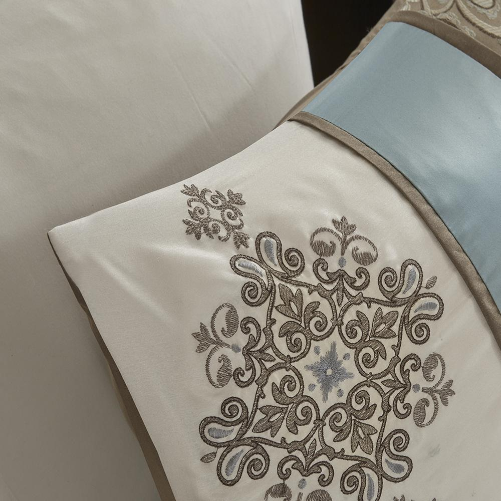 Start2Finish Jacquard 7-piece bedding comforter set with intricate woven pattern and coordinating pillow shams.