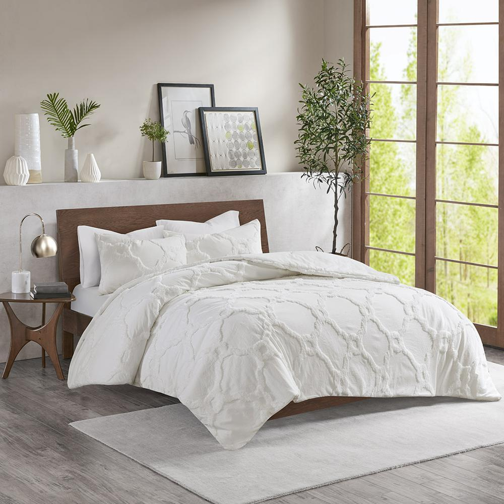 Start2Finish 3-piece tufted cotton chenille geometric bedding comforter set with textured design and coordinated pillow shams.