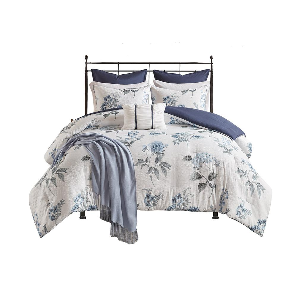 Start2Finish 7-piece printed seersucker comforter set with matching throw blanket, showcasing vibrant bedding design and cozy texture.