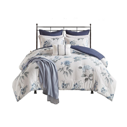Start2Finish 7-piece printed seersucker comforter set with matching throw blanket, showcasing vibrant bedding design and cozy texture.