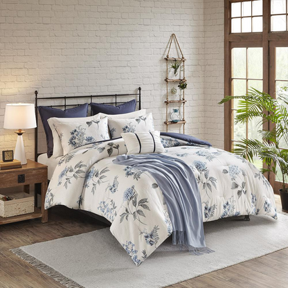 Start2Finish 7-piece printed seersucker comforter set with matching throw blanket, featuring a colorful, textured bedding design.