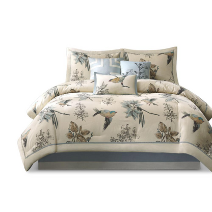 Start2Finish 7-piece comforter bedding set with patterned design and matching pillow shams on a neatly made bed.