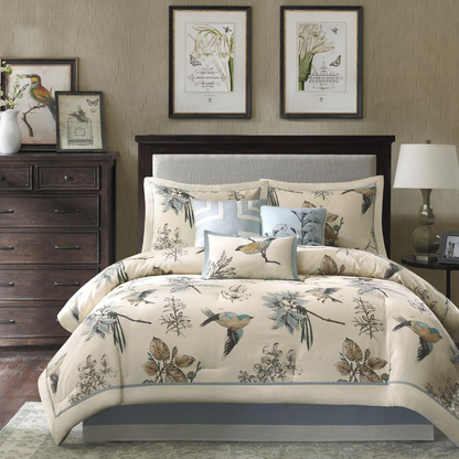 Start2Finish 7-piece comforter bedding set with matching pillow shams and decorative pillows, soft and cozy for a stylish bedroom.