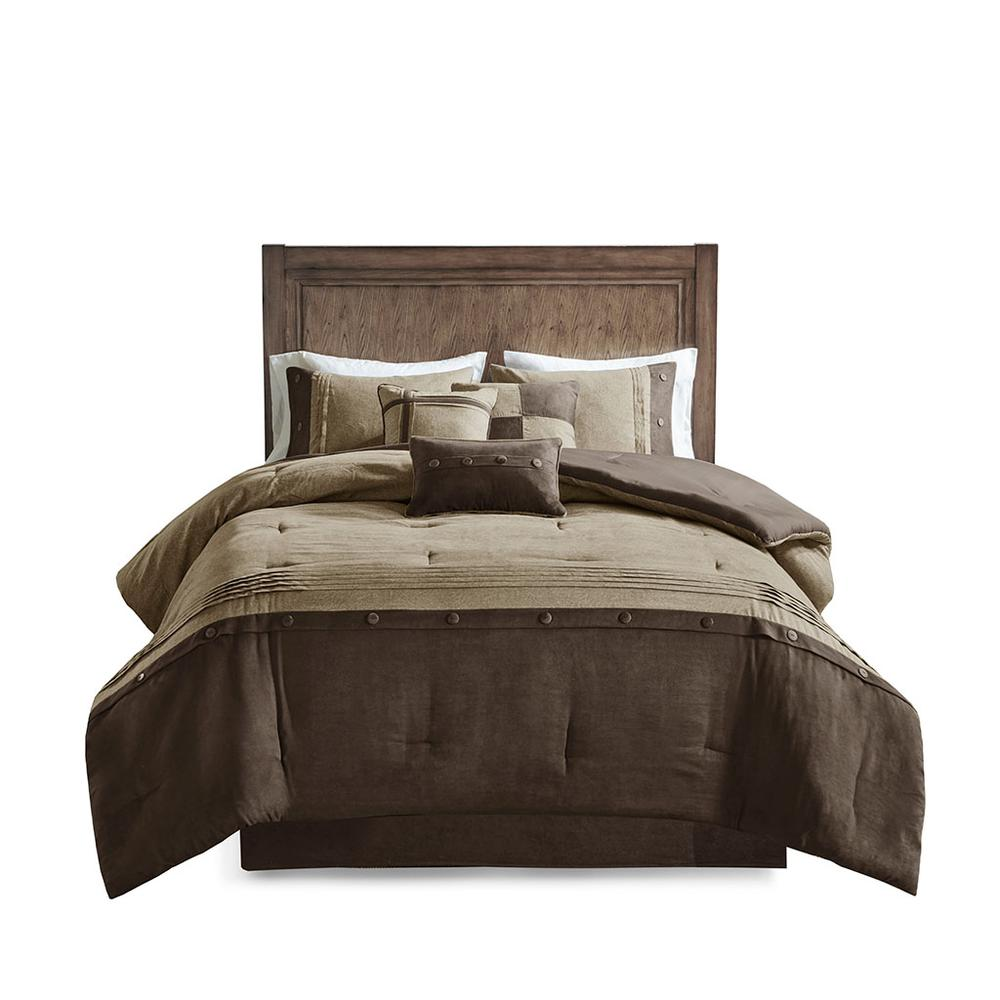 Start2Finish 7-piece faux suede comforter bedding set with matching pillow shams in soft, neutral tones.