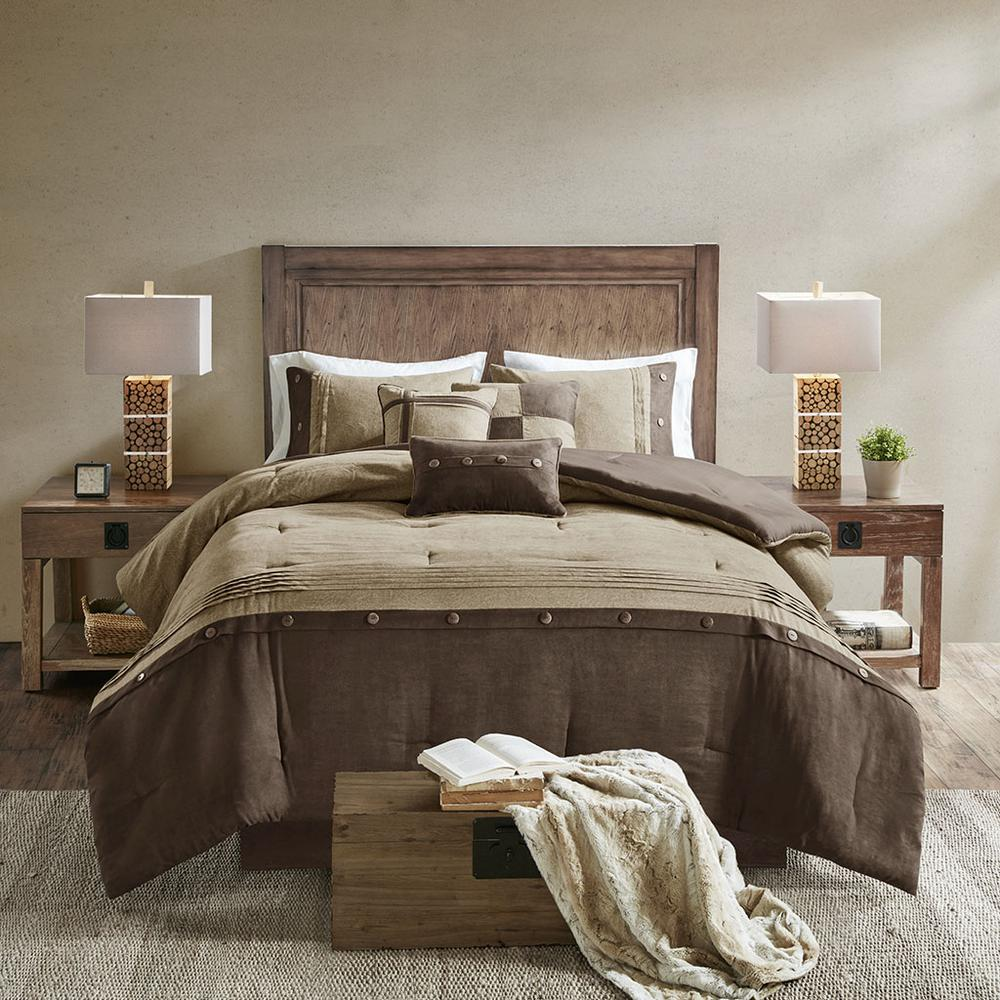 Start2Finish 7-piece faux suede comforter bedding set with matching pillow shams and decorative accents in soft, plush fabric.
