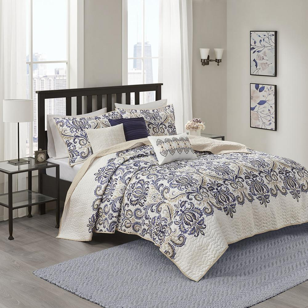 Start2Finish 6-piece reversible quilt bedding set with matching throw pillows, featuring a stylish, cozy design for bedroom decor.