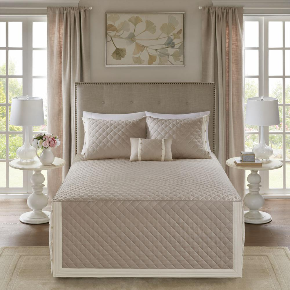 Reversible cotton bedding bedspread set with four pieces, featuring tailored design and neutral tones from Start2Finish.