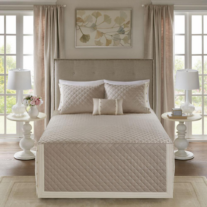 Reversible cotton bedding bedspread set with four pieces, featuring tailored design and neutral tones from Start2Finish.