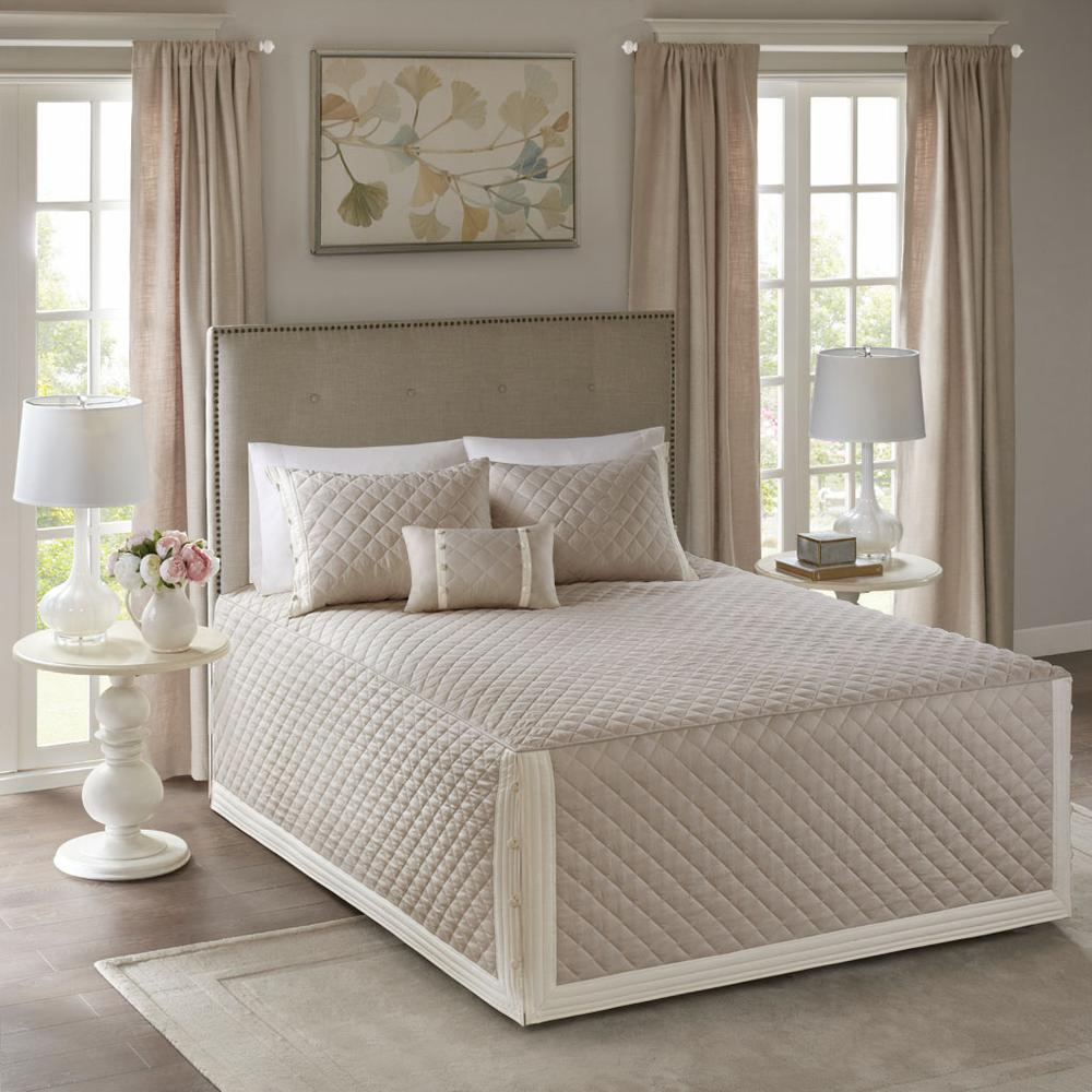 Reversible cotton bedding bedspread set with four pieces from Start2Finish, featuring tailored design and neutral colors.