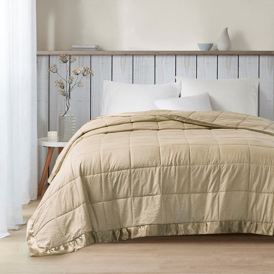 Large oversized down alternative blanket with satin trim, soft bedding from Start2Finish, showcasing plush fabric and elegant design.