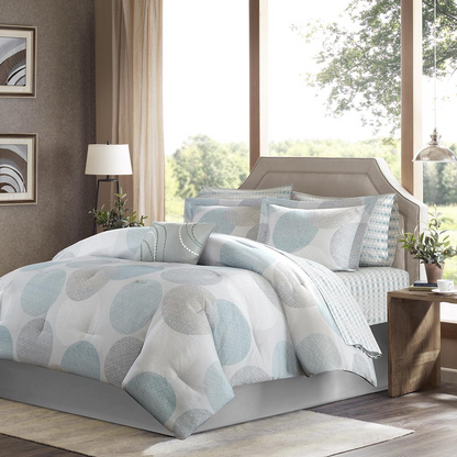 Start2Finish 9-piece comforter bedding set with cotton bed sheets, showcasing soft, cozy bedding in neutral tones.