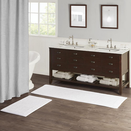 Reversible 100% cotton bath rug with 3000 GSM, plush tufted texture in neutral tones, by Start2Finish.