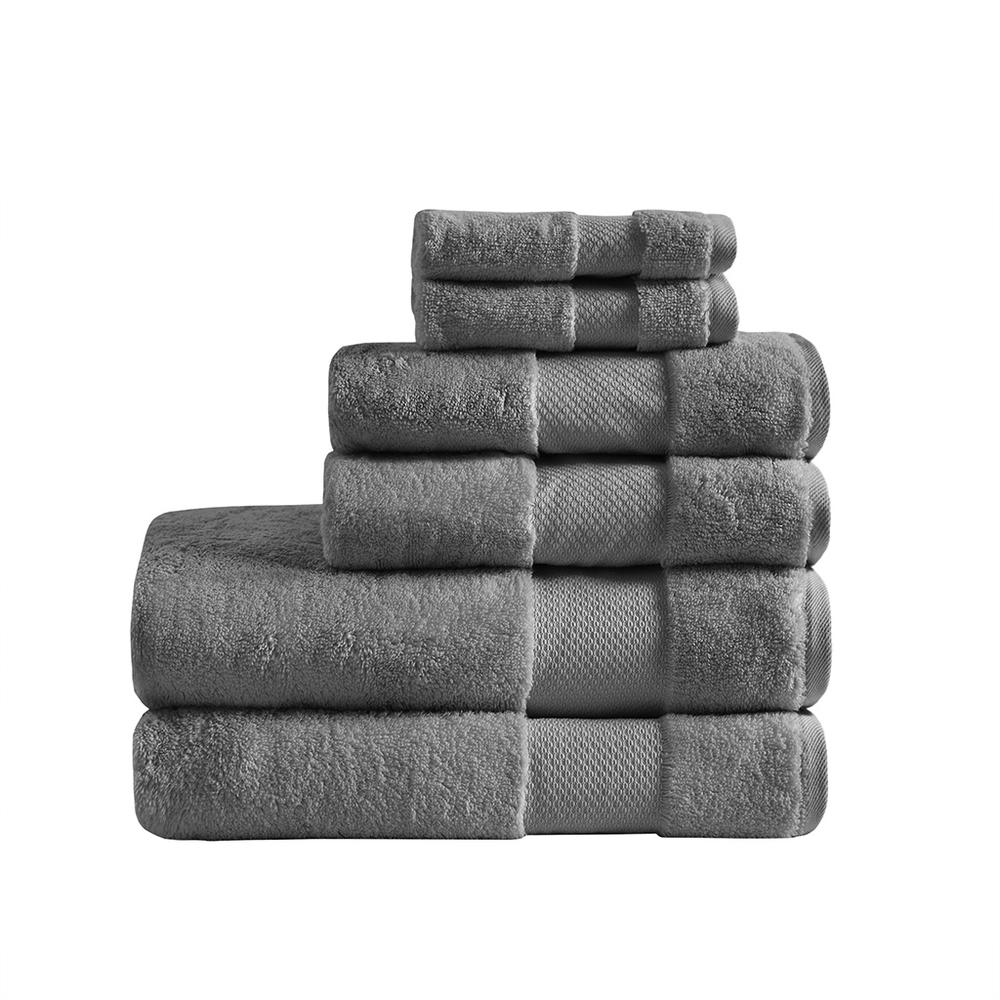 Start2Finish cotton 6-piece bath towel set with soft, absorbent towels in neutral colors displayed folded and stacked.