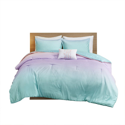 Metallic glitter printed reversible comforter set by Start2Finish with shiny, colorful designs on soft fabric.