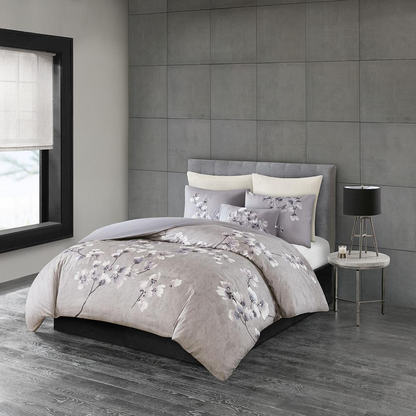 Start2Finish 3-piece cotton sateen printed comforter set with floral design on soft, smooth bedding for a cozy bedroom look.