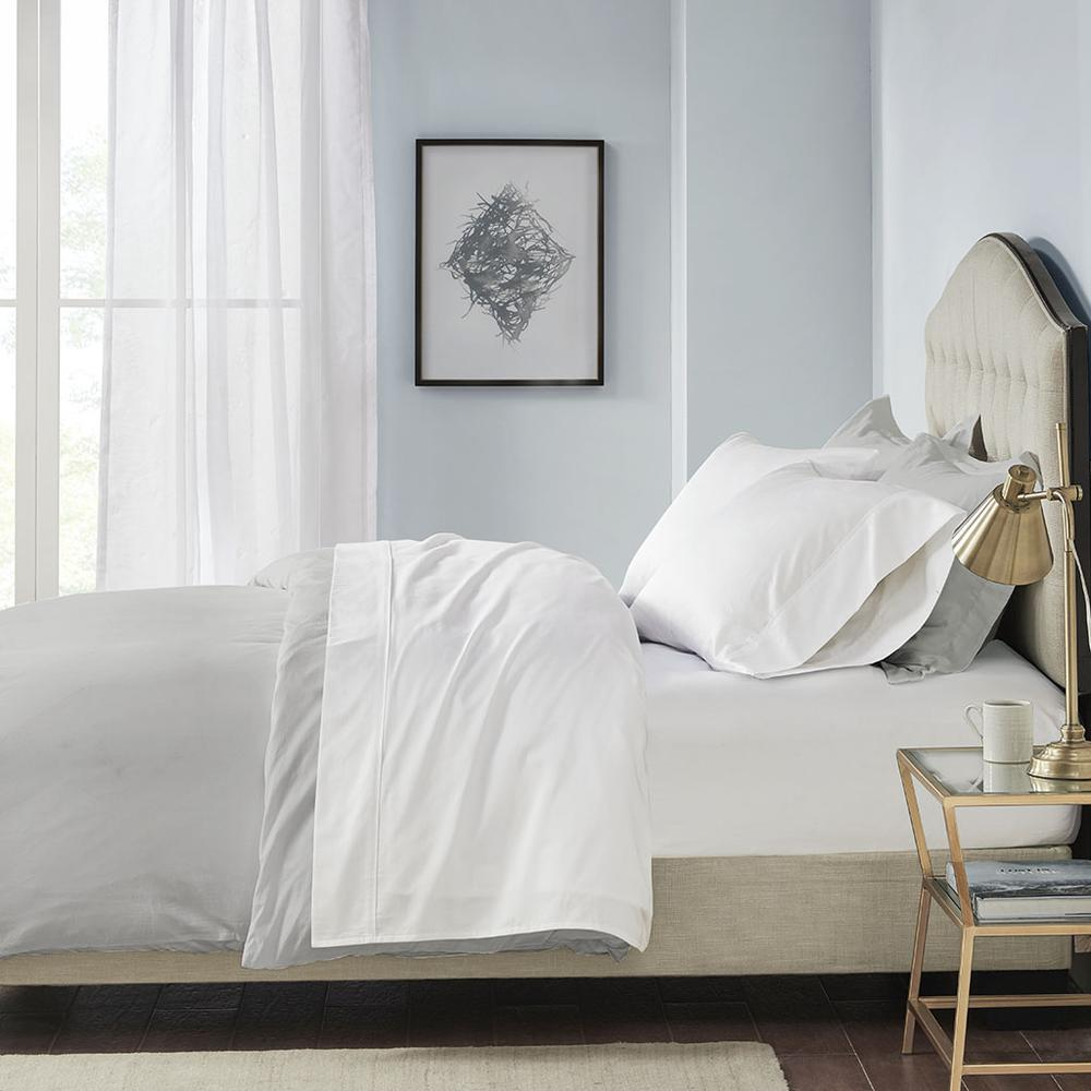 Start2Finish Pima Cotton Sheet Set showing smooth, white bed sheets and pillowcases on a neatly made bed.