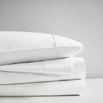 Start2Finish Pima Cotton Sheet Set featuring smooth, white bed sheets with a neatly made bed and pillow pillows.