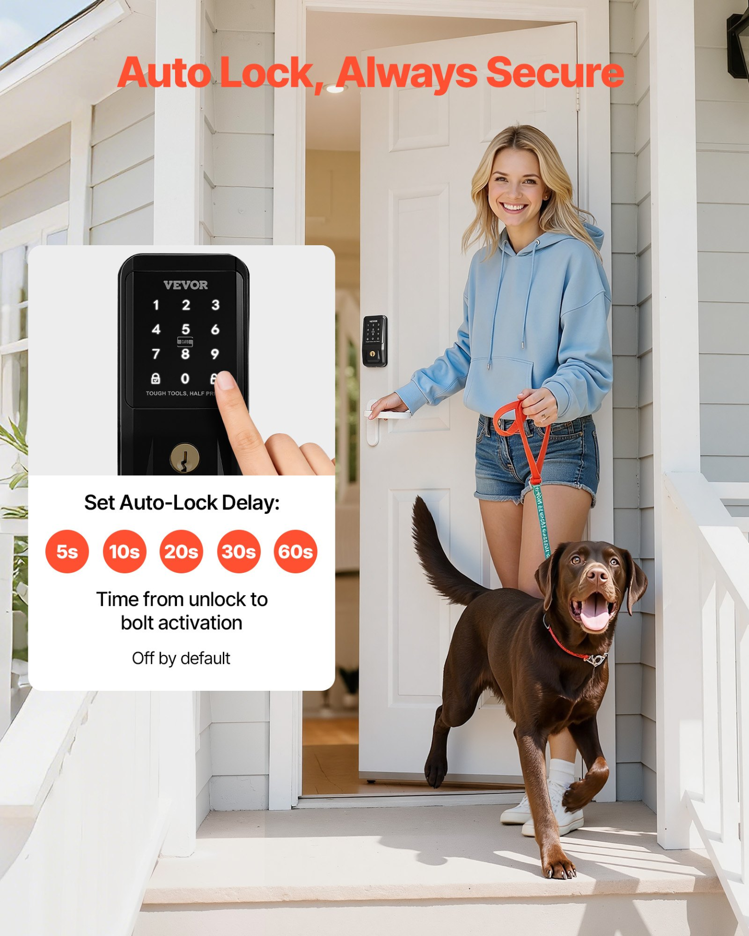 Start2Finish VEVOR keyless entry door lock with touchpad, backlit keypad, anti-peeking password, and customizable user codes.
