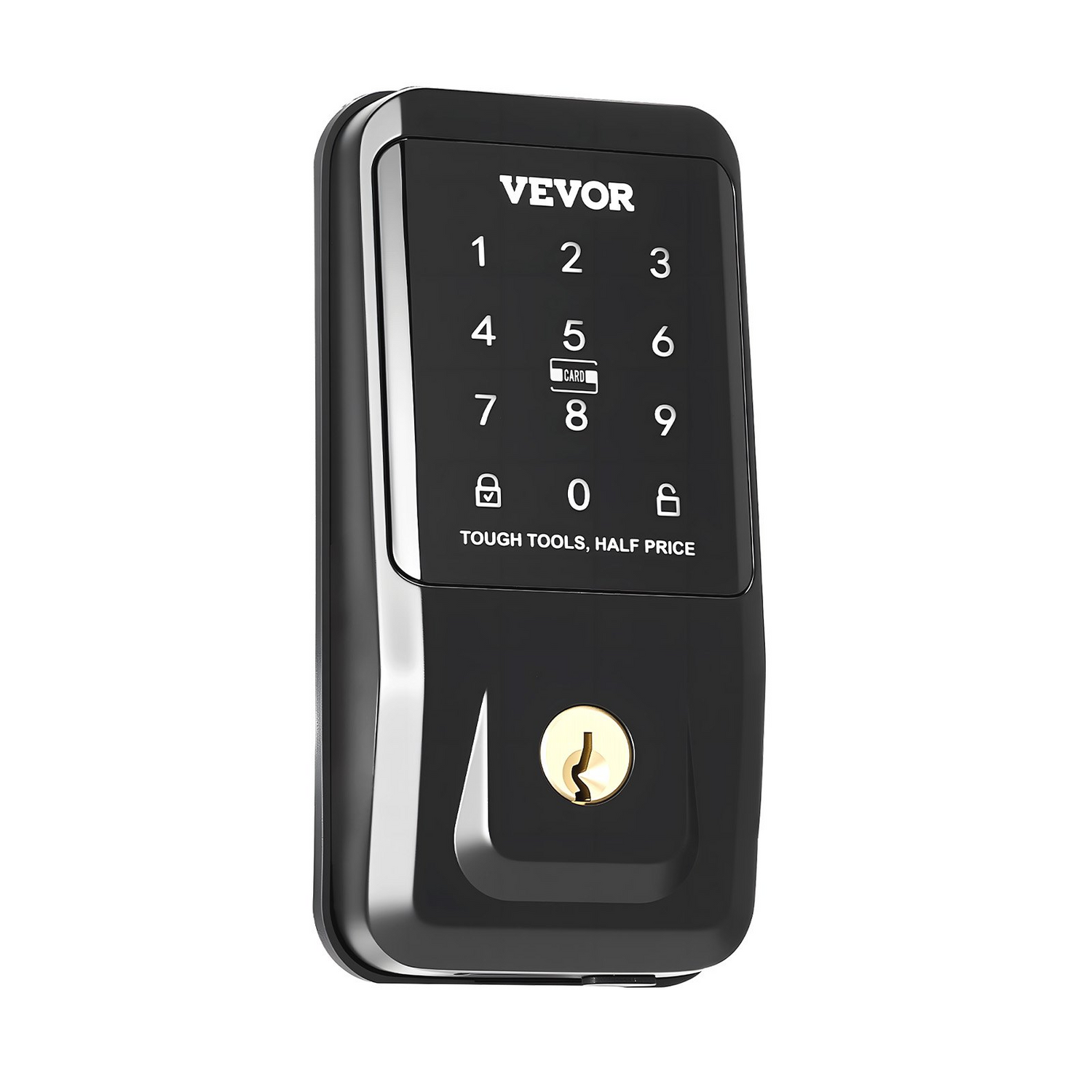 Start2Finish VEVOR keyless entry door lock with touchpad, backlit keypad, IC card, and customizable user codes in matte black.
