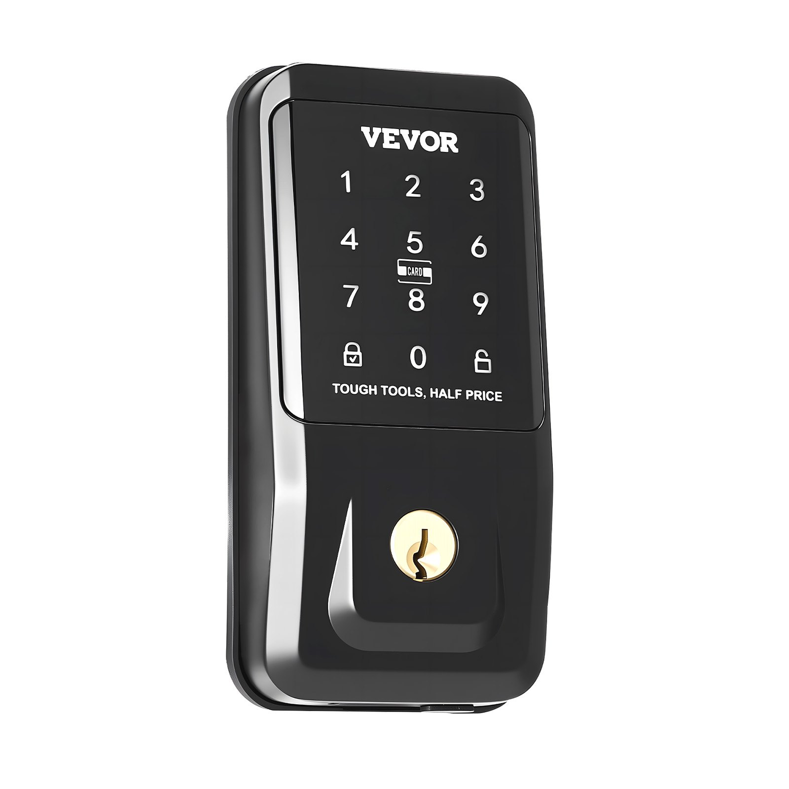 Start2Finish VEVOR keyless entry door lock with touchpad, backlit keypad, IC card, and customizable user codes in matte black.