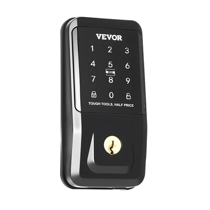 Start2Finish VEVOR keyless entry door lock with touchpad, backlit keypad, IC card, and customizable user codes in matte black.