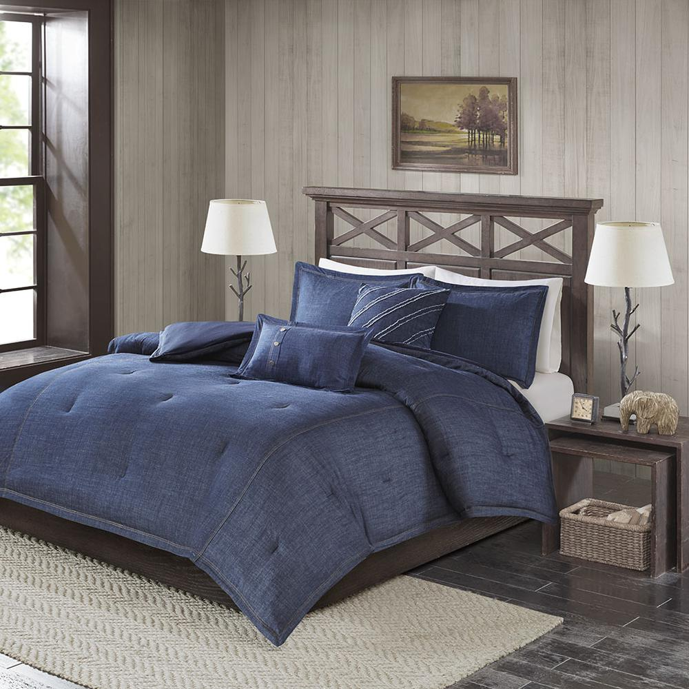 Blue Perry oversized denim comforter set by Start2Finish, showing the textured, oversized denim design on a bedding set.