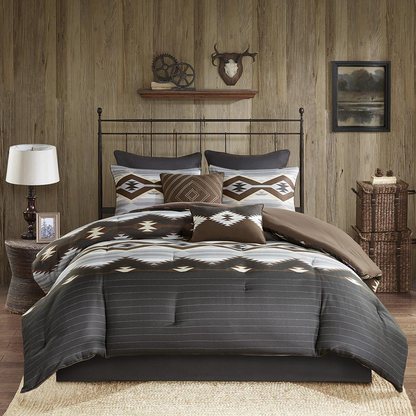 Bitter Creek oversized comforter set in grey and brown bedding with soft, plush fabric and matching pillow shams from Start2Finish.