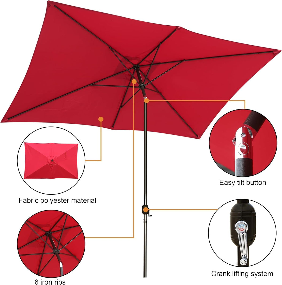 Rectangular Outdoor Patio Umbrella Tilt Crank Mechanism