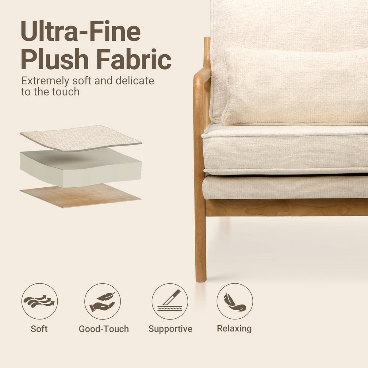 Beige Upholstered Accent Chairs With Lumbar Pillows