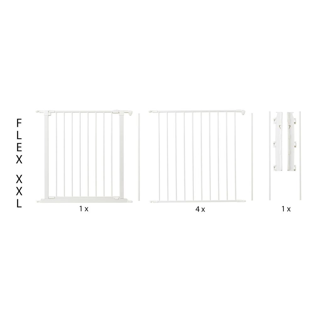 Start2Finish Flex XXL Room Divider Safety Gate in white, 35.4 to 138 inches, creates a secure play space and room separation.