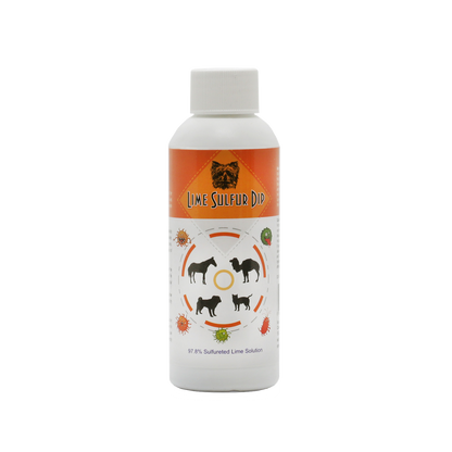 Start2Finish Lime Sulfur Dip for pets, concentrated sulfur solution for skin issues in dogs, cats, horses, and livestock.