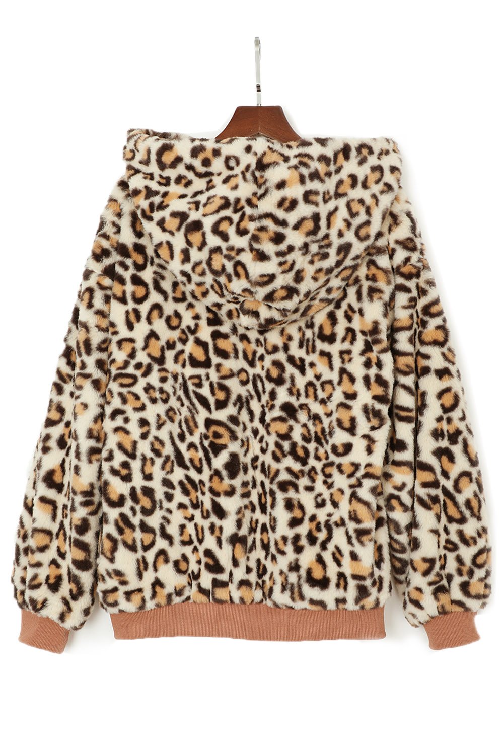 Soft plush leopard-patterned jacket for women by Jade, featuring cozy fabric and stylish animal print design.