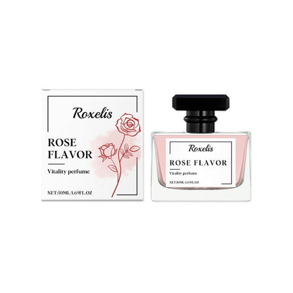 Carmine Juneberry Roxelis™ Rose Charm Eau de Parfum 50ml bottle with a floral rose design in elegant bodycare packaging