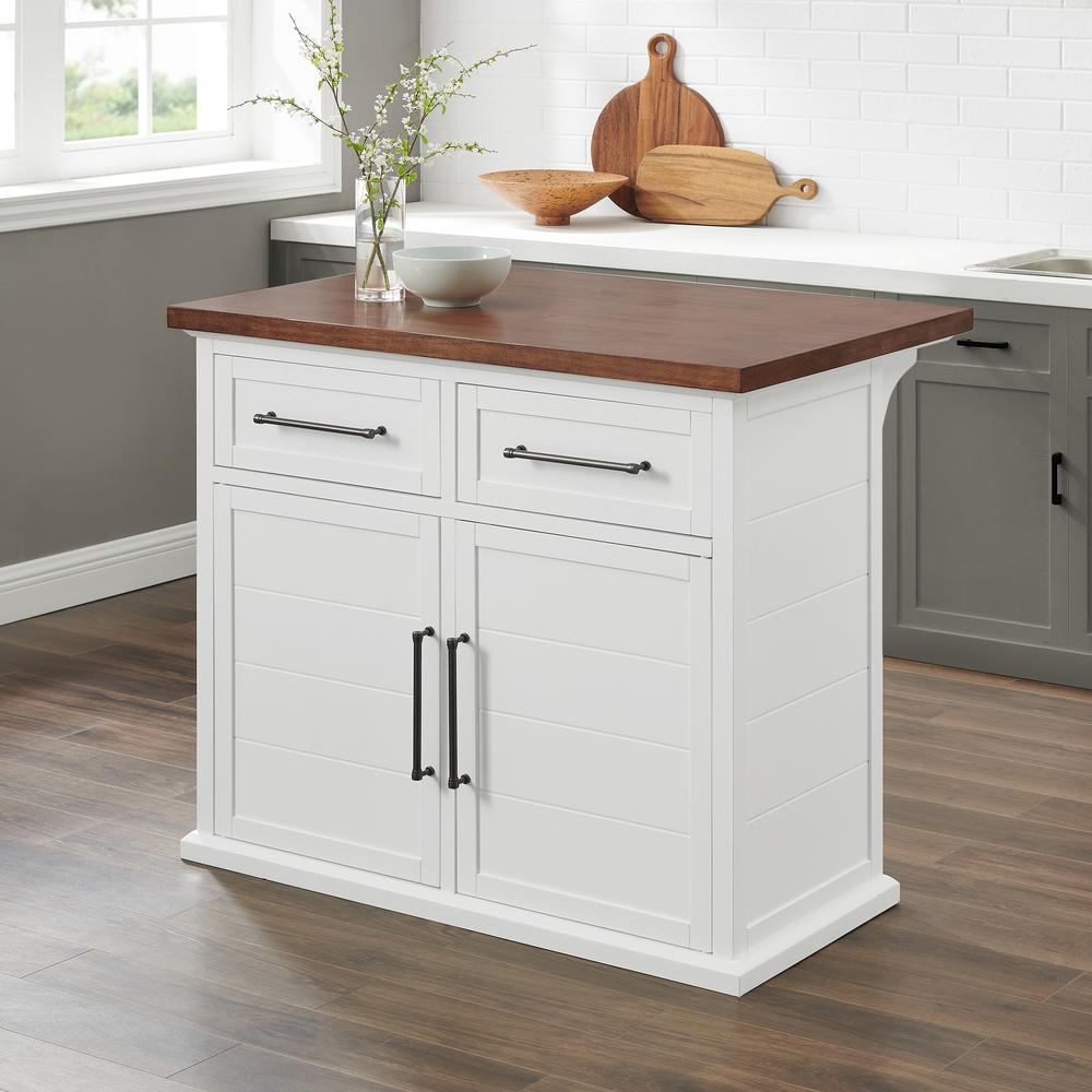 Start2Finish Bartlett wood top kitchen island with spacious surface and sturdy wooden construction, ideal for modern kitchen use.