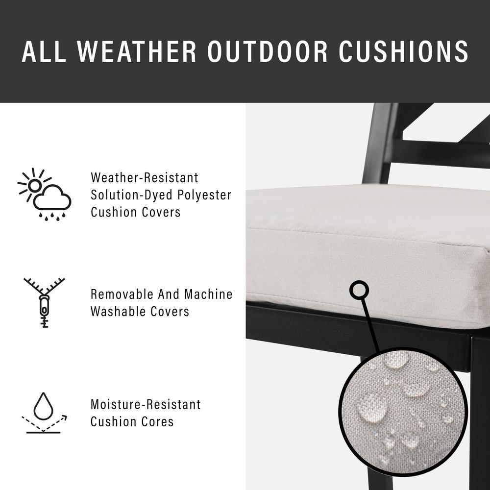 Start2Finish Locke 2-piece outdoor dining chair set with two metal chairs featuring armrests and slatted seats for patio dining.