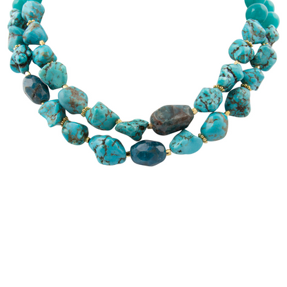 Start2Finish Aurora chunky blue apatite statement necklace featuring large blue apatite stones and gold-toned jewelry design.