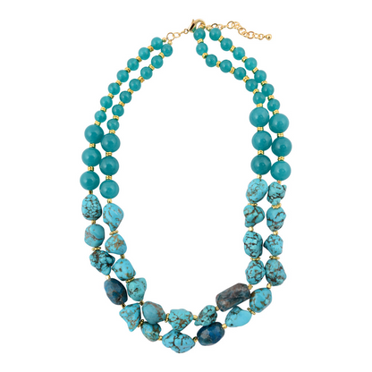Start2Finish Aurora Chunky Blue Apatite Golden Statement Necklace featuring large blue apatite stones and gold-tone chain.