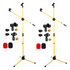 Start2Finish 5 Core Dual Microphone Stand 2 Pack with adjustable tripod and boom arm, yellow color, suitable for recording or live performances.