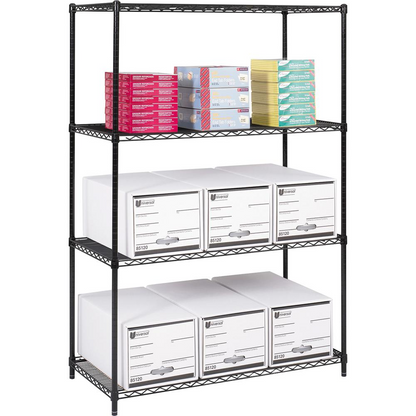 Start2Finish Safco industrial wire shelving unit, 48x24x72 inches, black powder-coated steel with four adjustable shelves and high load capacity