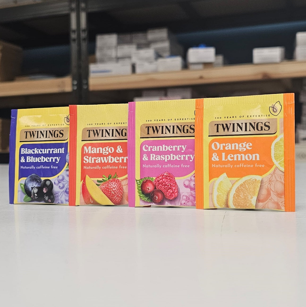 Start2Finish Twinings Fruit Discovery Herbal Tea Bags, 20 or 80 individually wrapped tea bags in colorful packaging.