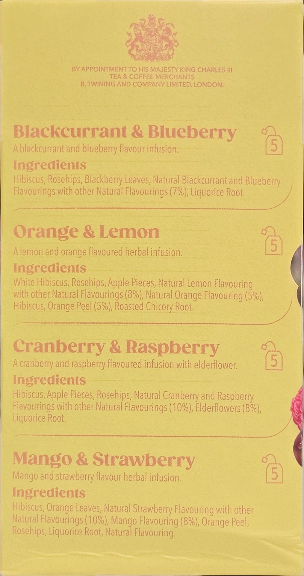 Start2Finish Twinings Fruit Discovery herbal tea bags collection, assorted fruit-flavored herbal teas in individually wrapped sachets.