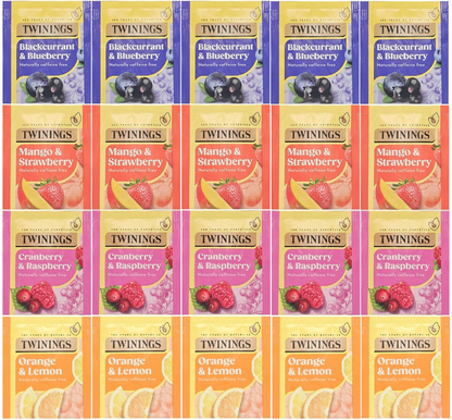 Start2Finish Twinings Fruit Discovery herbal tea bags collection, featuring 20 or 80 individually wrapped fruit-infused herbal tea bags.