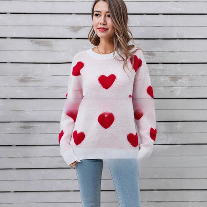 Women’s Heart Knit Pullover Sweater – S–3XL
