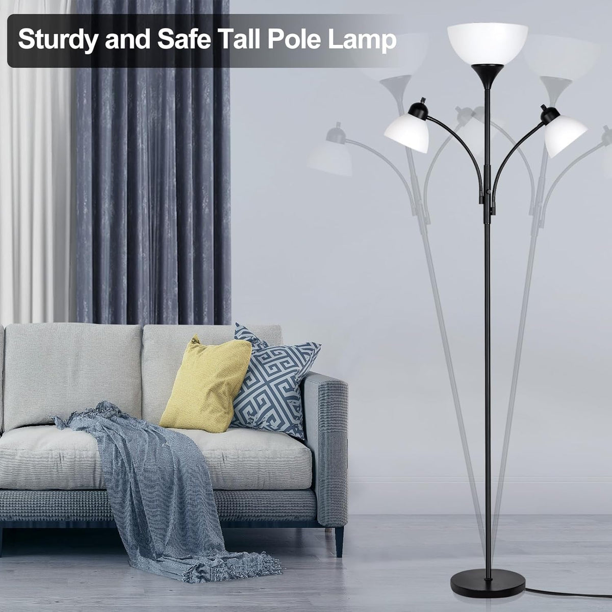 Industrial Style Tall Three Lights Floor Lamp Stepless Dimming