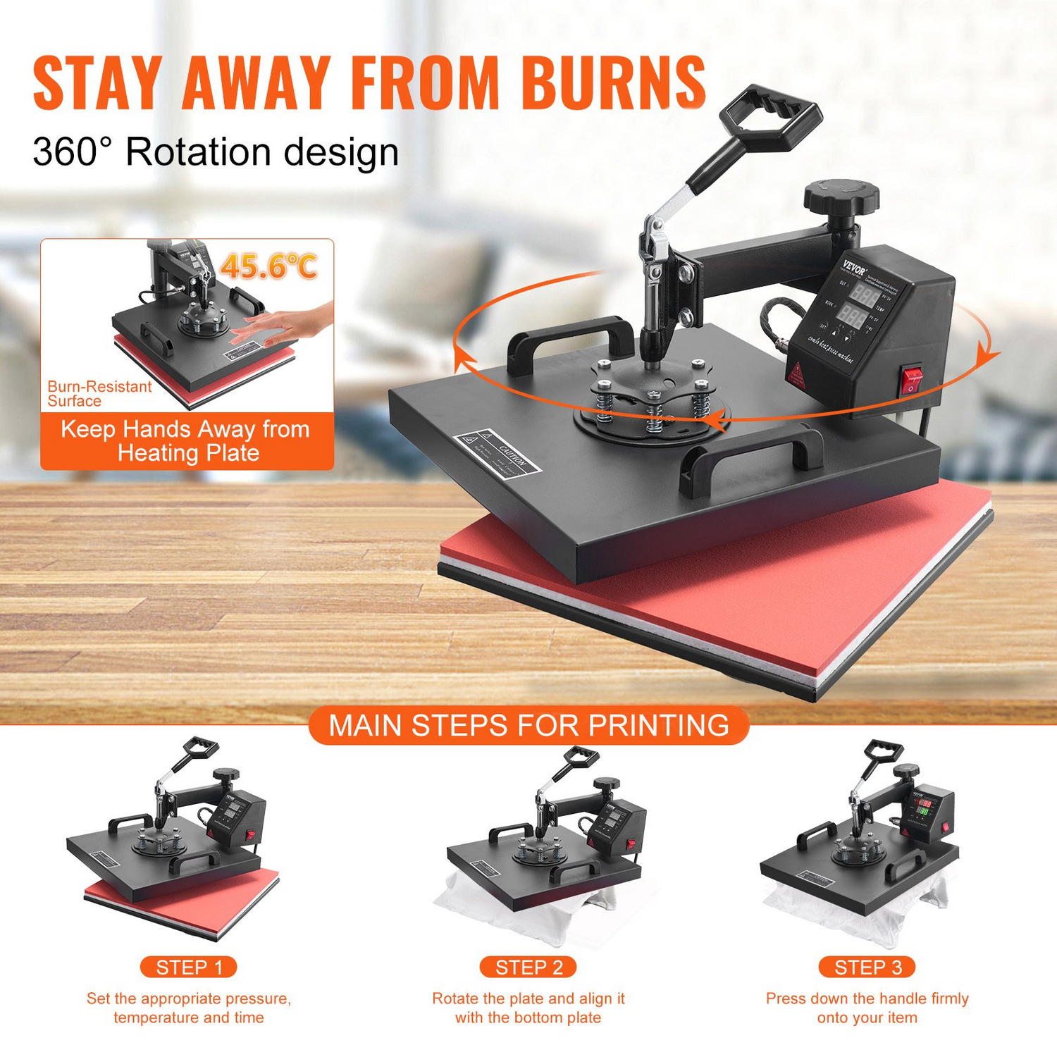 Start2Finish VEVOR 8-in-1 heat press machine with 15x15 inch platen, swing-away design for sublimation and heat transfer projects.