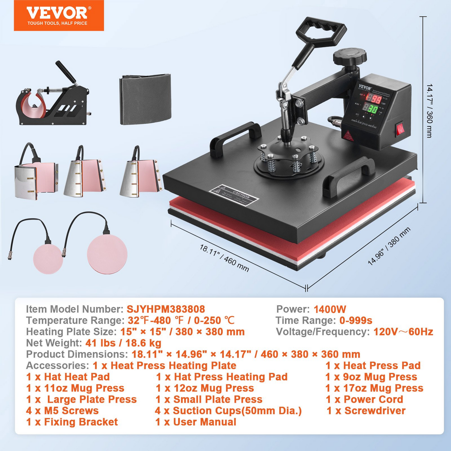 Start2Finish VEVOR 8 in 1 heat press machine with 15x15 inch platen, swing-away design for sublimation and heat transfer projects.