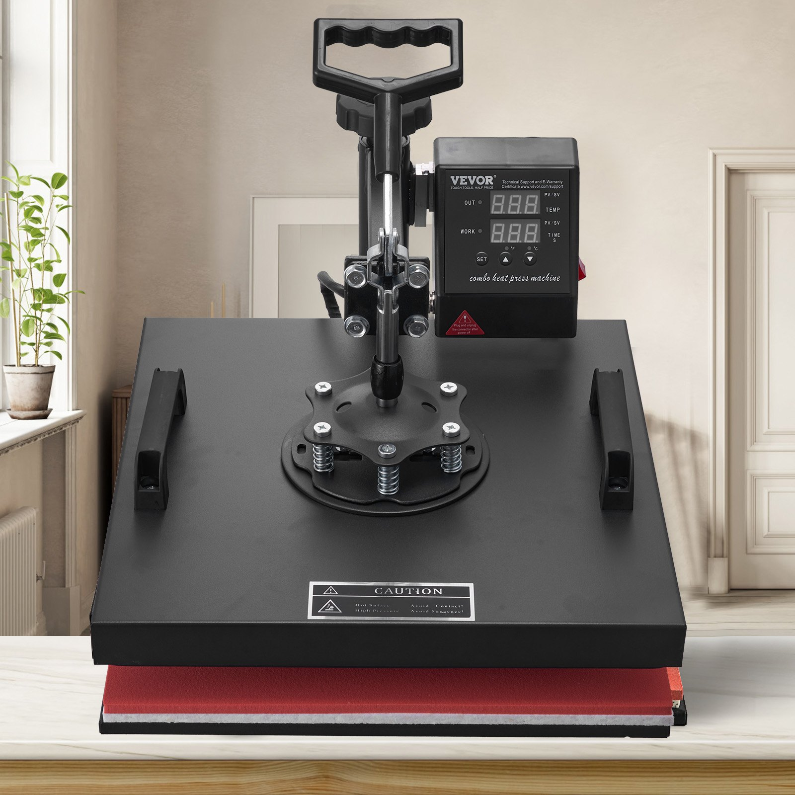 Start2Finish VEVOR 8-in-1 15x15 inch heat press machine with swing-away design for sublimation, vinyl, and heat transfer projects.