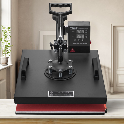 Start2Finish VEVOR 8-in-1 15x15 inch heat press machine with swing-away design for sublimation, vinyl, and heat transfer projects.